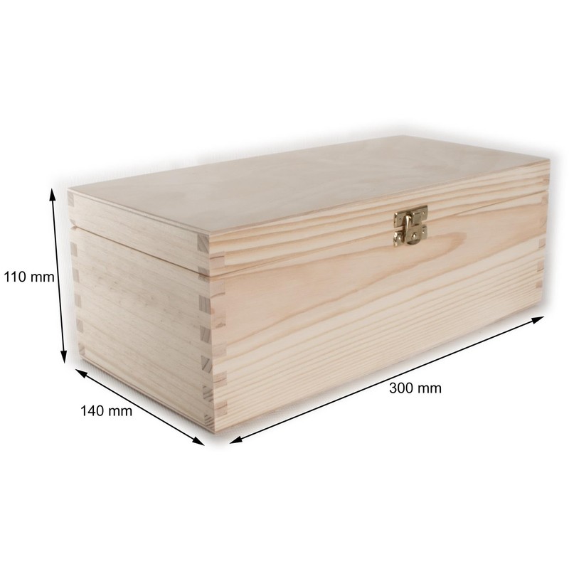 WooDeeDoo Oblong Wooden Storage Box with Hinged Lid and Clasp