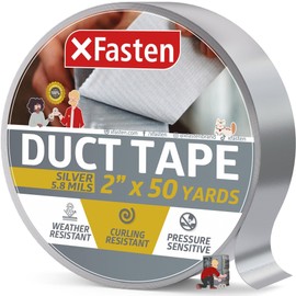 XFasten Duct Tape Silver, 5.8mils, 2 Inches x 50 Yards All-Weather Duct Repair Tape for Commercial Use, Heavy-Duty Repair, Packing | High Tensile Strength, Temperature and Shear Stress Resistance