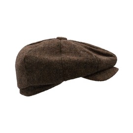 WALKER AND HAWKES - Men's Brown Grey Classic Baker Boy Style 8-Panel Tommy Baker Cap - Brown Herringbone - L (59cm)