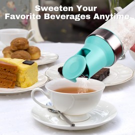 Loscarol Sugar Dispenser with Pour Spout, 17 oz Glass Sugar Shaker Jar Creamer Dispenser Weighted Pourer for Coffee Bar,Tea & Baking, Sugar Container for Home Kitchen, Lake Blue