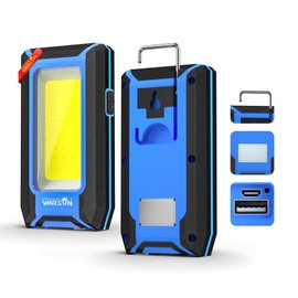 WARSUN LED Work Light Rechargeable, Magnetic COB Portable Worklights, 40w 1500 Lumens,Metal Hanging Hook 3 Lighting Modes, Job Site Lighting for Car Repairing,Camping,Hunting Repairing, Blue