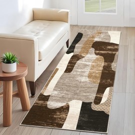 GarveeHome Modern Abstract 2x6 Runner Rug for Kitchen, Soft Low Pile Non Slip Hallway Runners, Indoor Contemporary Floor Carpet for Laundry Bathroom, Brown