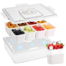 Snackle Box Container with Ice Pack Built In, 8 Compartment serving trays, portable travel divided snack Containers with lid and Handle for Fruit, Veggie, Snacks, Keep Food Cold