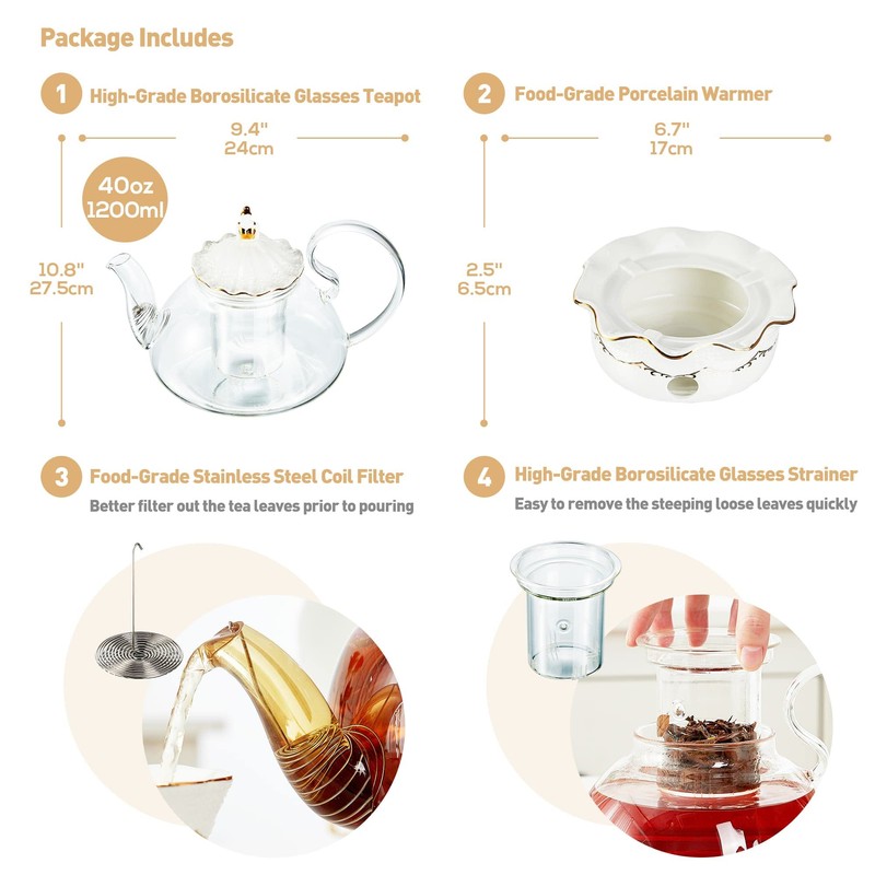 DUJUST Blooming Tea Pot Set, Luxury British Design with Relief