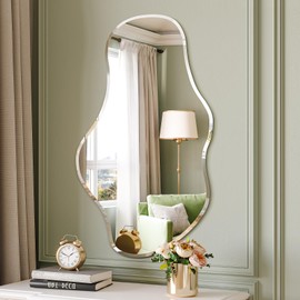 Wiserset Irregular Wall Mirror, 20”x36” Frameless Asymmetrical Mirror, Funky Wavy Wall Mirror for Bathroom, Entryway, Bedroom