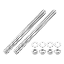 uxcell 2pcs Fully Threaded Rod, M14 x 155mm 201 Stainless Steel Right Hand Threads Rods with Nuts and Flat Washer Fully Studding Rod Bar for Clamps, Hangers and U-Bolts