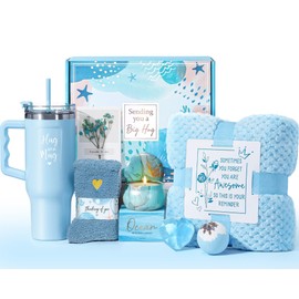 Birthday Gifts for Women Self Care Get Well Soon Gifts, Ocean Relaxing Spa Kit Bath Gift Basket Care Package w/ Flannel Blanket 40 OZ Tumbler, Mother's Day Gift for Mom Her Wife Girlfriend Sister