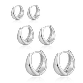 Krstudent 3 pairs Silver Oval Earrings for Women,18K Gold Plated Earring Small Huggie Hypoallergenic Gold Earrings Set for Women Girls