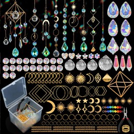 CREATCABIN 400Pcs DIY Suncatchers Making Kits Crystal Sun Catcher Kit Prism Suncatcher Supplies Craft Stained Glass Window Hanging with Rainbow Maker Pendant for Adults Indoor Outdoor Garden Decor