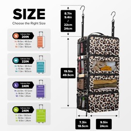 Vokelater Suitcase Organizer, Travel Luggage Organizer Hanging Shelves Packing Cube Organizer Closet/Collapsible Portable Travel Organizer for Carry-on, Small, Leopard Print
