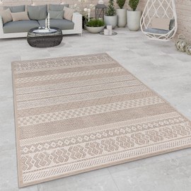 Outdoor Rug for Patio or Balcony Modern flatweave Boho Ornaments in Beige Cream, Size: 3'11" x 5'3"