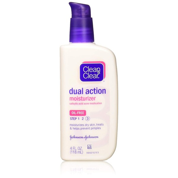 Clean & Clear Essentials Dual Action Facial Moisturizer with Salicylic Acid Acne Medication to Treat Acne and Prevent Pimples, Oil Free Face Moisturizer Cream for Acne-Prone Skin, 4 oz (Pack of 4)