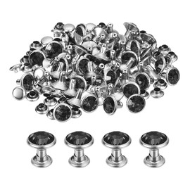 sourcing map 60 Sets Rhinestone Rivets, 8mm Leather Rivets Crystal Rivets Stud Rapid Double Cap Rivets for DIY Leather Craft Fabric Clothes Belt Bags, Black