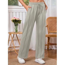 Women's High Waisted Drawstring Waist Wide Leg Solid Color Pants Sweatpants Casual Loose Yoga Pants with Pockets Grey XX-Large