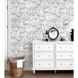 Timeet Floral Peel and Stick Wallpaper 16" x 197" White and Purple Wallpaper Lotus Removable Self Adhesive Wallpaper for Bedroom Bathroom Wallpaper Wall Decor