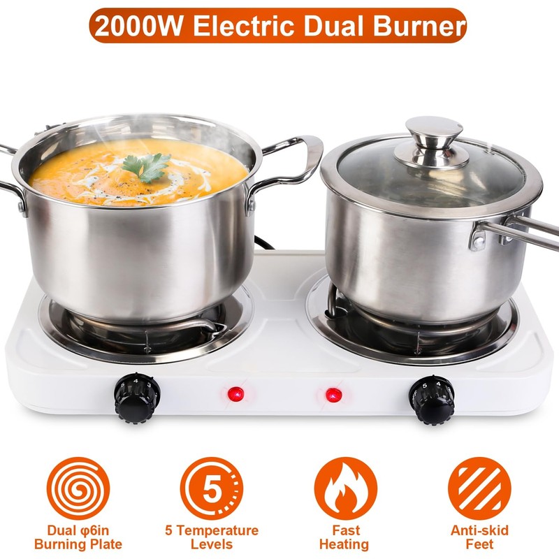 2000W Electric Double Burner Portable Coil Heating Hot Plate Stove