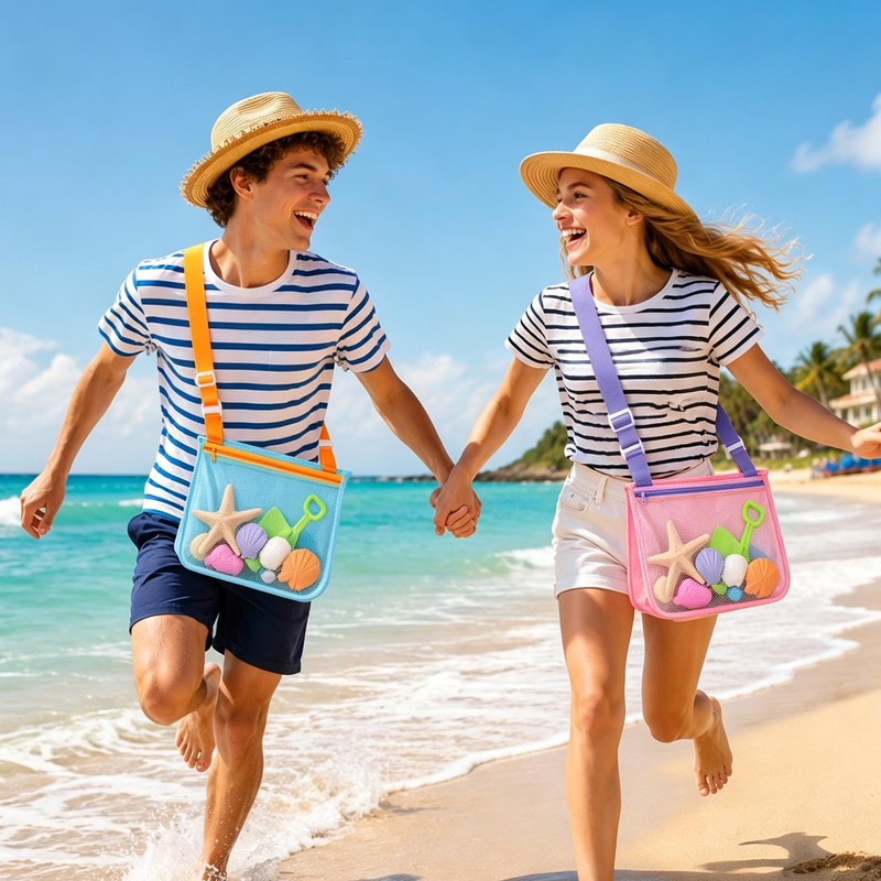 Shell Bags for Beach, Seashell Collecting Bag with Adjustable Shoulder