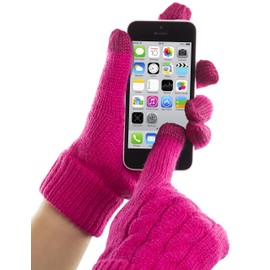 Trendz Medium Sized Touch Screen Cable Knit Gloves for Smartphones, Tablets and MP3 Device - Cable Knit Pink
