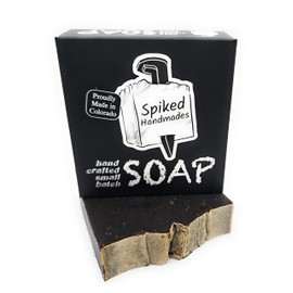 Spiked Handmades Peppermint Bar Soap With Exfoliating Ground Coffee, Handmade In Colorado, Grass-Fed Tallow Based Cold Processed Soap, 1-5.25oz Bar