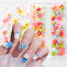 3D Flower Nail Charms,3D Elegant Camellia Nail Art Decals for Acrylic Nails Floral Nail Charms Flower Resin Small Steel Beads Colorful Flower Charms Nail Design Accessories Decorations 6 Grids