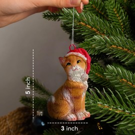 Cat Figurine Christmas Ornaments (Orange Tabby)