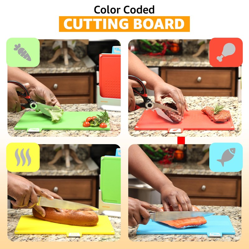 EZTICO Cutting Board Set: 4-Piece Color-Coded, Non-Slip, BPA-Free, Perfect kitchen