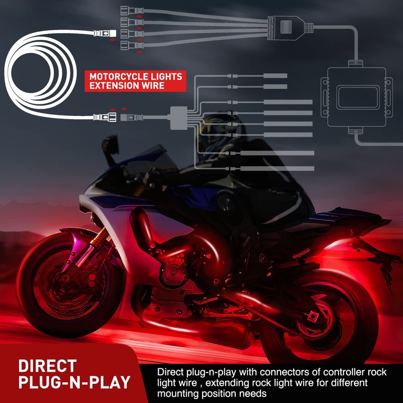 Nilight Extension Cable for Motorcycle LED Strip Lights 4PCS 2