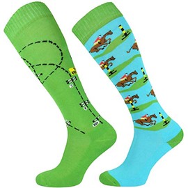 TODO Comodo Riding Socks Colourful with STJBW Motif Cotton Riding Socks Rider Knee Socks for Women Girls Children, STJBW 09 - Horses Parkour