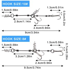 Fishing Hook Rig Stinger Fishing Lure Shallow Rig Combinations 2 Treble Hooks With Screw Ring Swivels Connector Shad Predator Fishing Wire Trace(Hook 8#-6pcs)