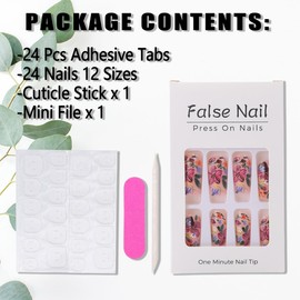 Flowers Press on Nails Medium Square Nails 24Pcs Flowers Fake Nails Supply Matte Acrylic Nails Design Reusable False Nails Stick on Nails for Women Girls DIY Artificial Nails Decoration Accessory