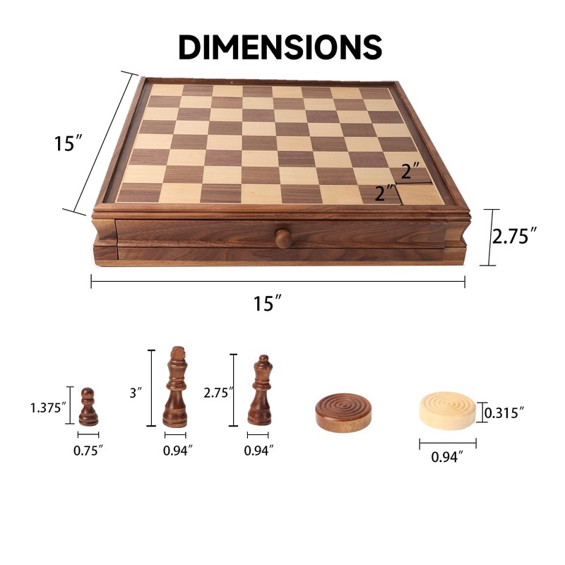 GSE Games & Sports Expert 15" Large Wooden 2-in-1 Chess