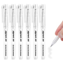 6 Pcs White Gel Pens,1.0mm White Fine Liner Art Highlighter Ballpoint Pen,Gel Smooth Pigment Ink Rollerball for Art Drawing Sketching Writing Illustration Coloring Books Archival Artists School