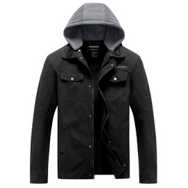 CTFASHION Mens Casual Jacket Fall Coats for Men Thick Spring Jackets with Hood Lining Cotton Military Work Cargo Pockets Outwear Grey XX-Large