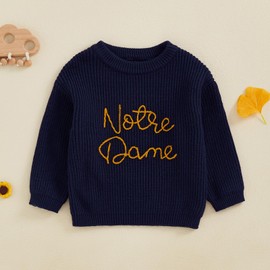 Baby Boy Girl Football Outfit Toddler Notre Dame Sweater Rugby Cable Knit Sweatshirt Knitwear Fall Pullover Top (Blue, 2-3 Years)