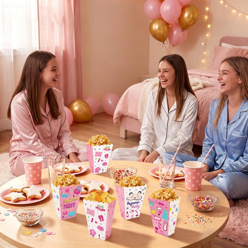 24 Pack Pajama Party Popcorn Boxes Pink Sleepover Snack Boxes