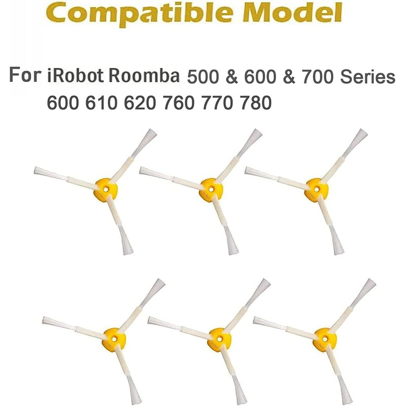 6-pack replacement three-arm side brush kit for iRobot 500 600