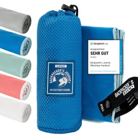 Backpacker's Journey Microfibre Towels in S, M, L, XL, Travel Towel Sets, Lightweight, Quick-Drying, Absorbent and Anti-Bacterial (Blue L and M)