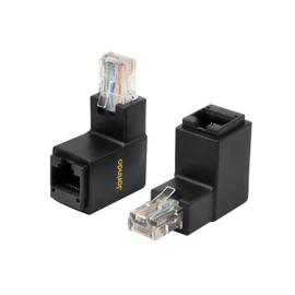 CERRXIAN 90 Degree Ethernet LAN RJ45 Male to Female, Right Angle Network Cat5 / Cat5e / Cat6 Extender Adapter(2-Pack) Black,(Up Angle)