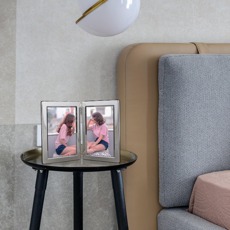 Frametigo Silver Plated Flat Edge Double Photo Frame - Fits