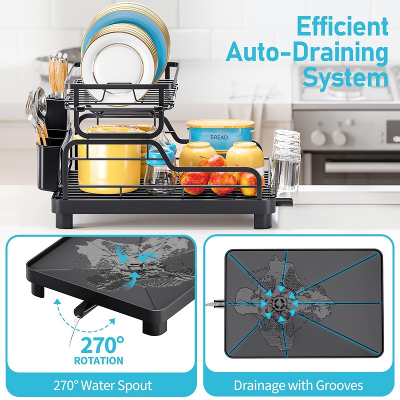 TOOLF Dish Drying Rack,2 Tier Dish Drying Rack with Large