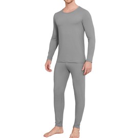 Ekouaer Men Thin Thermal Underwear Set Soft Long Johns Set 2 Pcs Warm Base Layer Top & Bottom for Cold Weather Light Grey XL