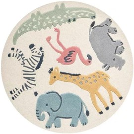 Poowe Cute Animals Kids Room Rug,39.4" Round Washable Area Rugs for Baby Boys Girls Play Mat Floor Carpet Non Slip Soft Rugs for Living Room Bedroom Playroom Classroom