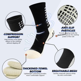 Ukontagood 6 Pairs Grip Soccer Socks 6 Pairs Soccer Sleeve Socks with 12 PCS Shin Guard Straps for Youth Adults Black
