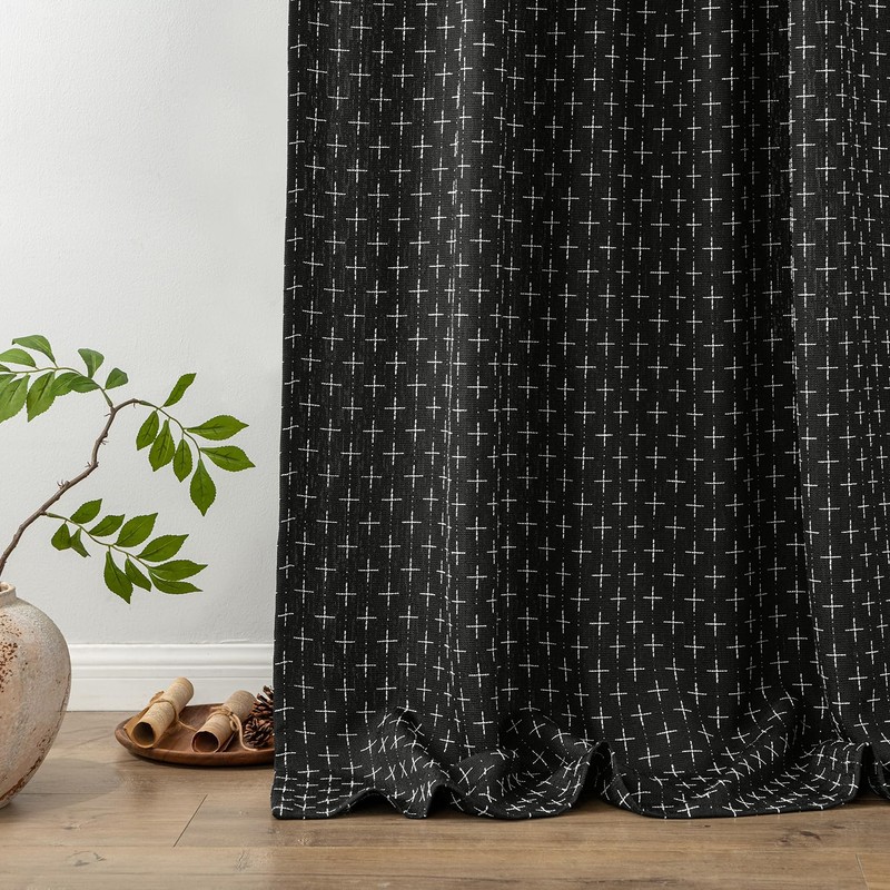 MIULEE Decorative Back Tab Linen Curtains with Geometric Pattern for