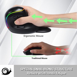 Wireless Ergonomic Vertical Mouse Rechargeable Large Mouse, Removable Palm Rest, 2400DPI, RGB Light Ergonomic Mouse,Wireless Vertical Mouse Rechargeable Optical Mice Silent Computer Mouse for Laptop
