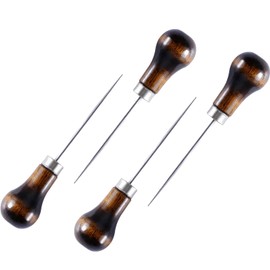 LilaLemon 4Pcs Leather Sewing Bradawl Tool Wooden Handle,DIY Handmade Maker Tool,Professional Gourd Shape Awl Tool Alloy Punch Sharp for Leather Craft,Sewing Crafting