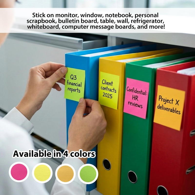 BAZIC Products Sticky Notes 1.5x2 Neon Color Post Stickies, Self