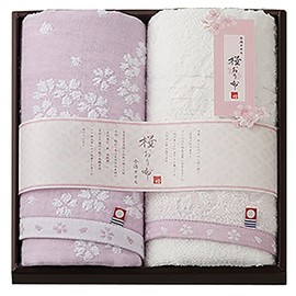 Imabari Towel, Cherry Blossom Cloth Face Towel, Gift Set, 2 Piece Set, 13.0 x 31.5 inches (33 x 80 cm), Cherry Blossom Pattern, Purple, Mother's Day Gift, Made in Japan