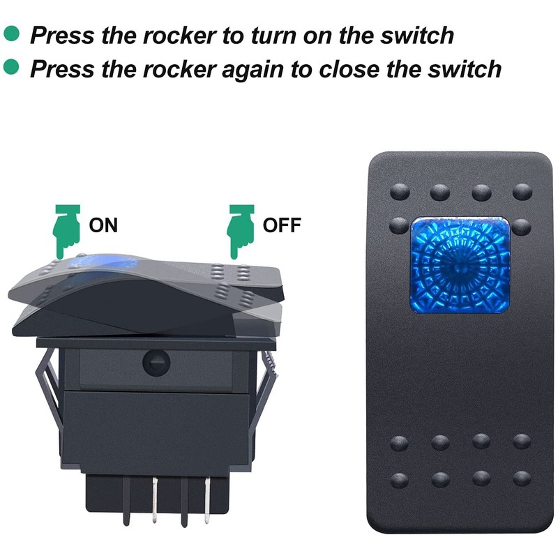 Taiss RK1-06N-BU Boat Marine Illuminated Rocker Switch 12V 20A 4Pin