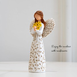 DEWLULU Hand-Painted Angel Figurine with Sunflower & Tree of Life Design - 5.9" Collectible Sculpture for Retirement Gifts, Home Decor, Sunflower Lovers